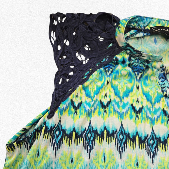 French Laundry Green Blue Watercolor V Neck Relaxed High Low Blouse Size 1X - Picture 2 of 10